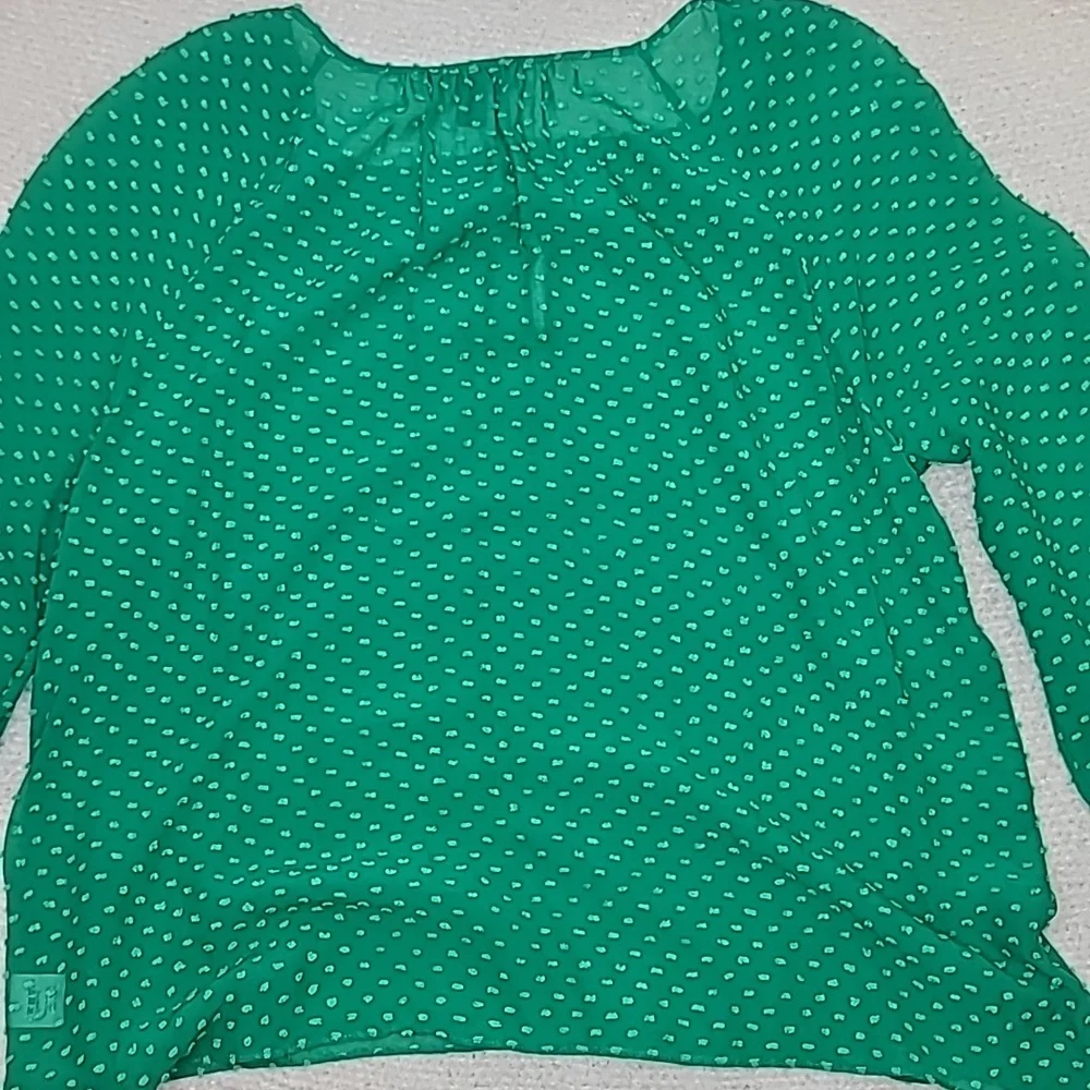 J Crew Flowy Sheer Silk Chiffon Long Sleeve Dot Blouse in Green - Picture 16 of 17